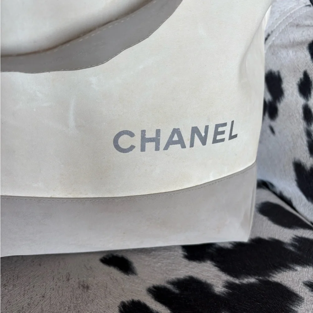 CHANEL Sports Line Cream & Gray Zip Top Tote